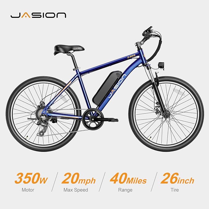 Jasion EB5 Electric Bike for Adults with 360Wh Removable Battery, 40Miles 20MPH Commuting Electric Mountain Bike with 350W Brushless Motor, 7-Speed, 26" Tires and Front Fork Suspension